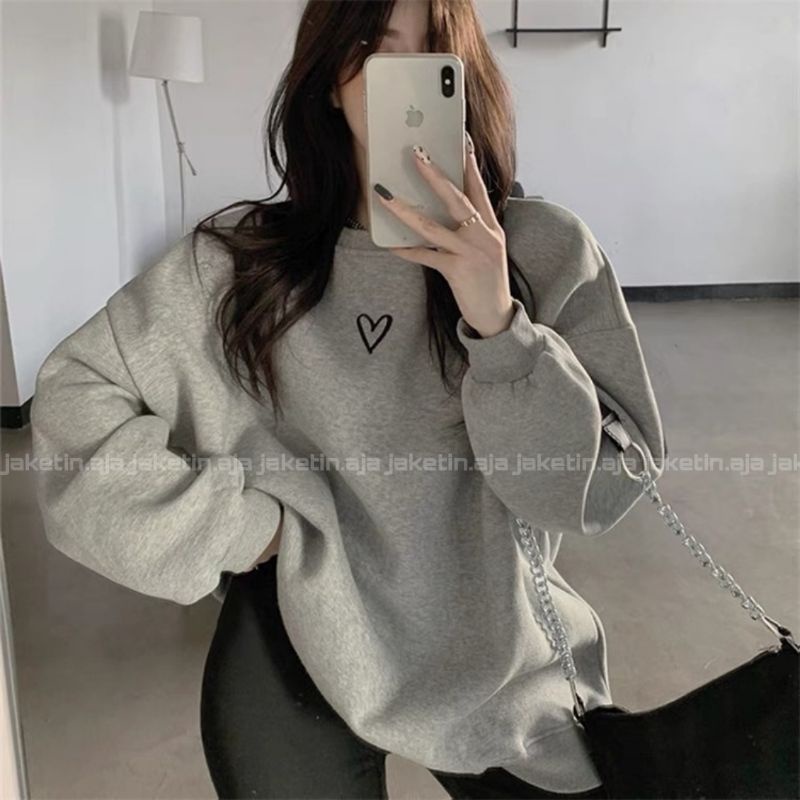 S - XXXXXL(6XL) Sweater LOVE Heart Sarange Simple Cute Crewneck Bigsize Jumbo Oversize Korean Harajuku Ulzzang Style Sweatshirt Minimalist Jaketin.Aja