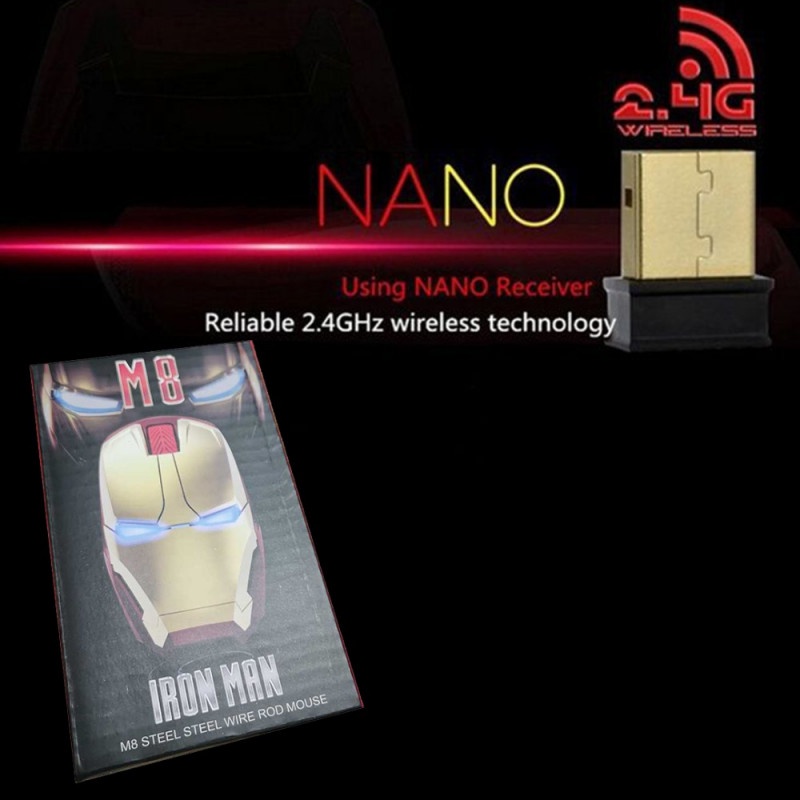 Mouse Iron Man USB Nano Wireless Optical 2.4Ghz LED 3 DPI Silent Click