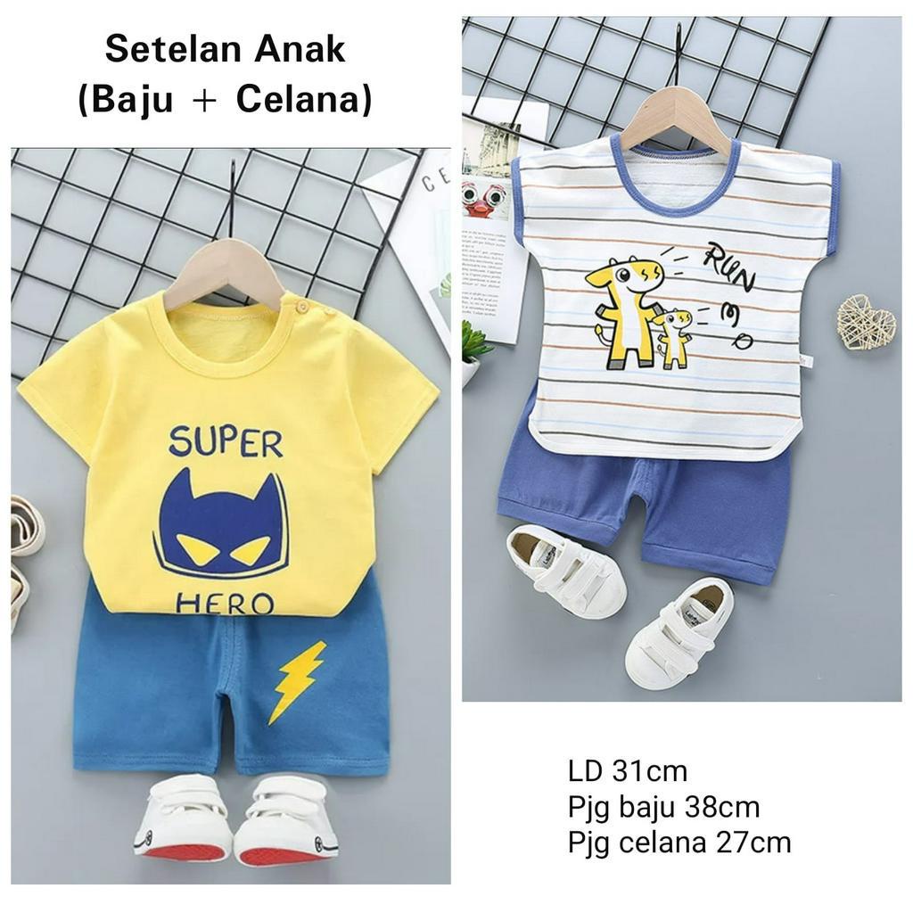 Setelan baju celana anak Kaos dan celana katun import set baju bayi