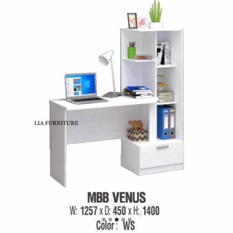 Meja Belajar Meja Tulis Meja Kerja Lemari Buku Minimalis Full Putih Mbb Venus