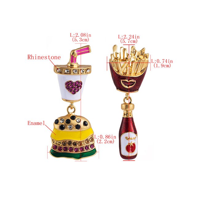 LRC Anting Fashion Color Alloy Dripping Diamond Hamburger French Fries Earrings D86938