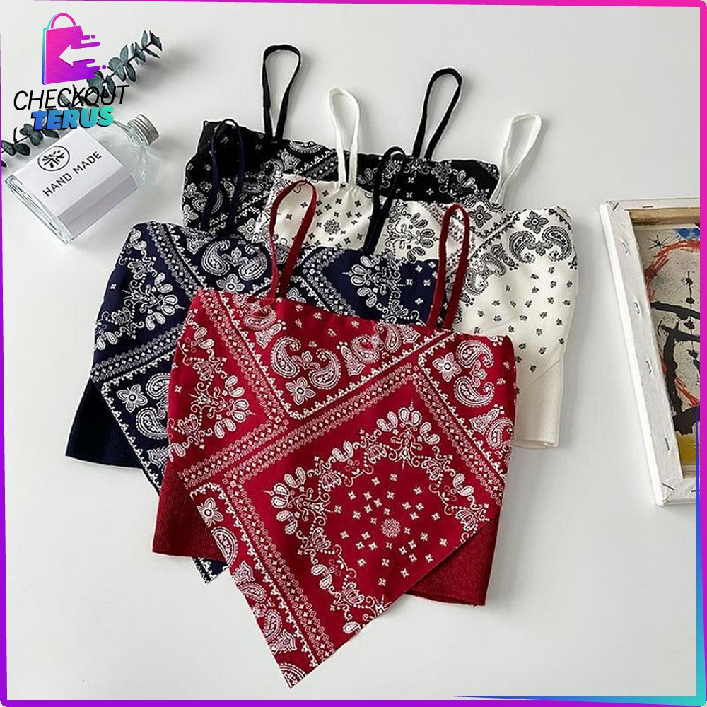 CT P124 Tanktop Scraft Bandana Tanktop Atasan Wanita Tanpa Lengan Motif Hailey Scarf Tank Top Segitiga Model Crop Top