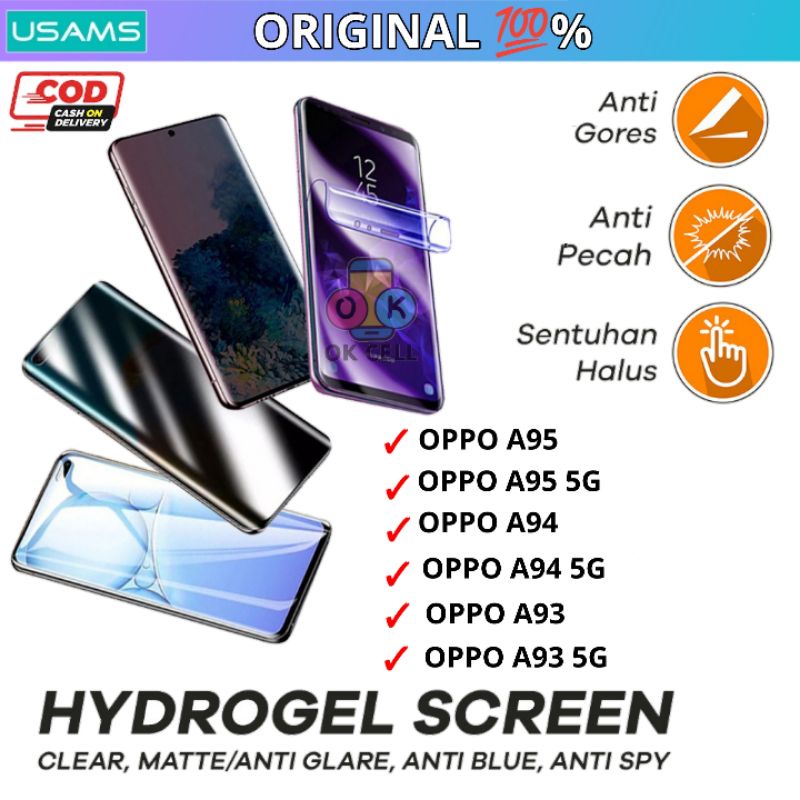 USAMS Hydrogel Anti Gores Blue Light Matte Spy Gamers Oppo A95 A94 A93 5G Not Tempered Glass