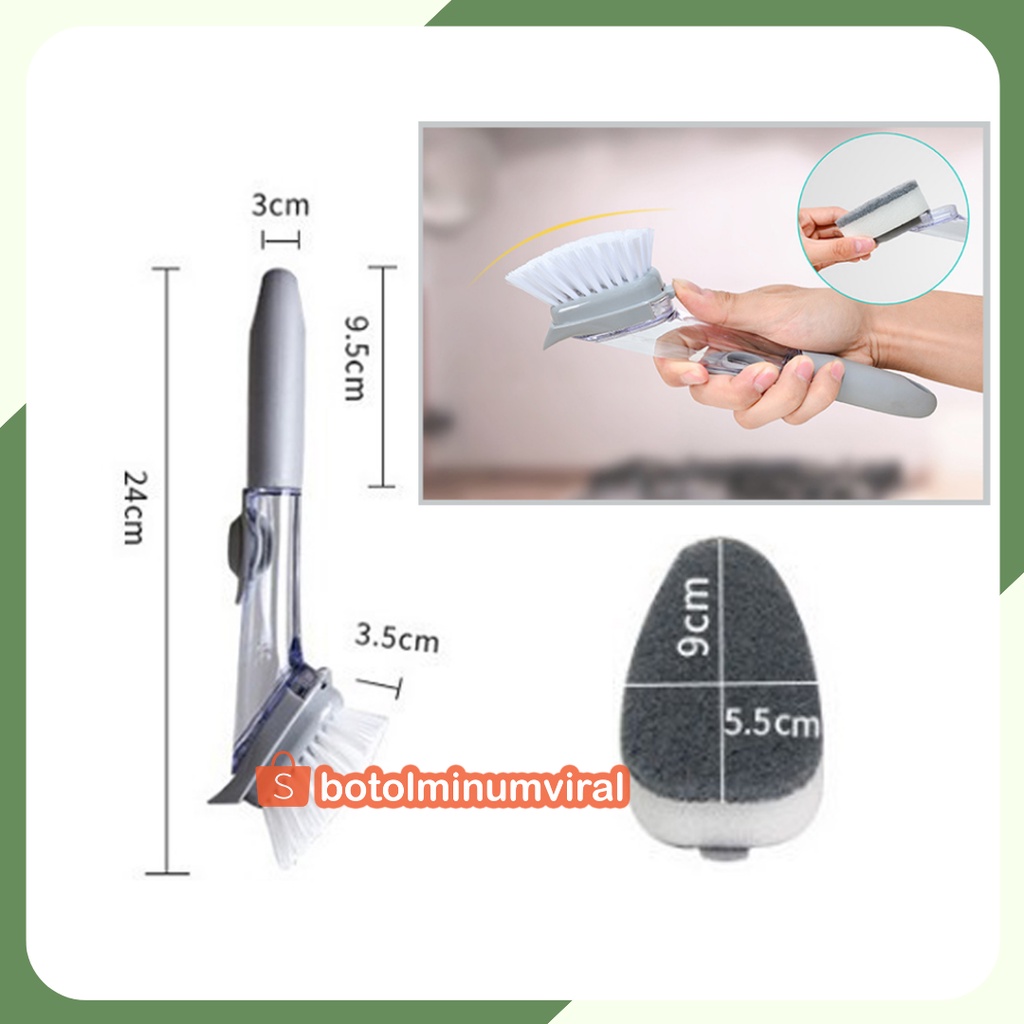 Sikat Cuci Piring Tongkat Cuci Piring Dispenser 2 in 1 Brush Sponge Premium