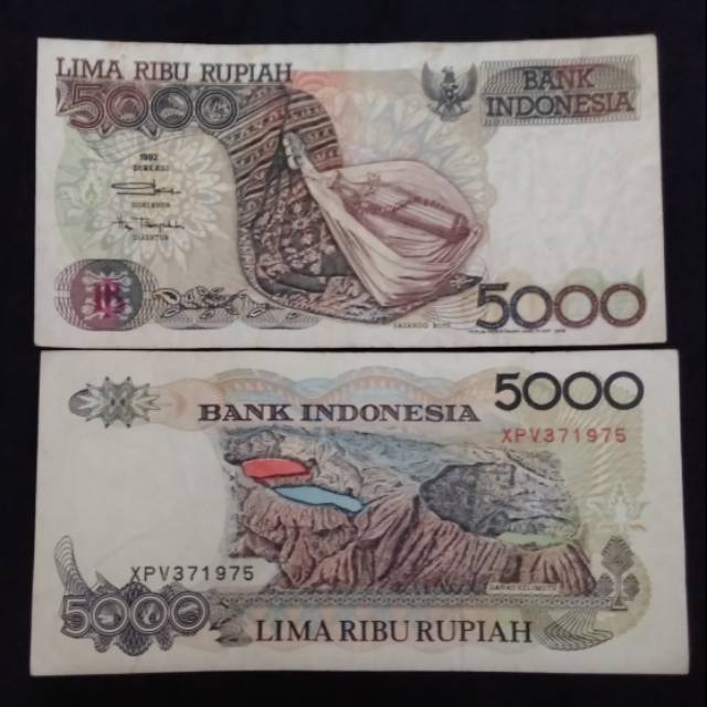 TP-090 UANG KUNO UANG LAMA Rp 5000 Sasando tahun 1992 Bekas