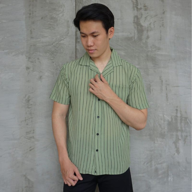 KEMEJA SALUR PRIA STRIPE LENGAN PENDEK COWOK 4559-SALUR JEREMY GREEN