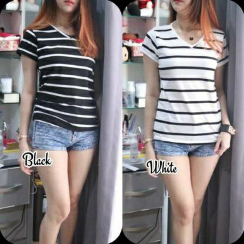 TSHIRT VNECK STRIPE/SALUR/VNECK /VNECK STRIPE/REALPICT