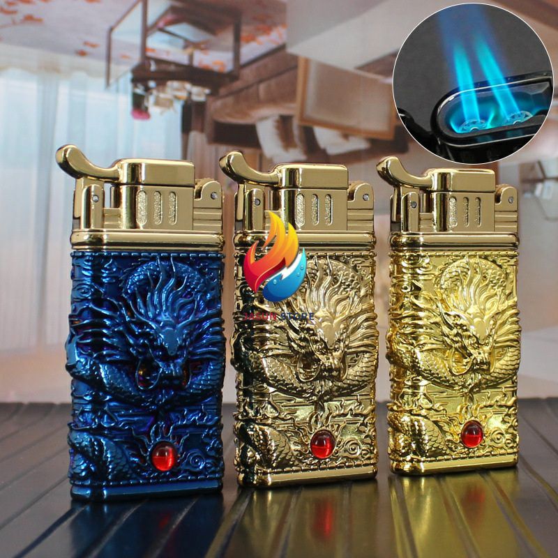 Mancis Premium Korek Api Roda Las Gas 2 Api Lighter Motif Naga Dragon XF-2103 1855