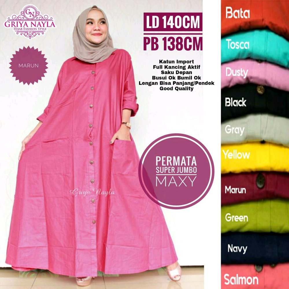 Unik gamis polos jumbo ld 140  long dress muslim gamis polos big size elegant Murah