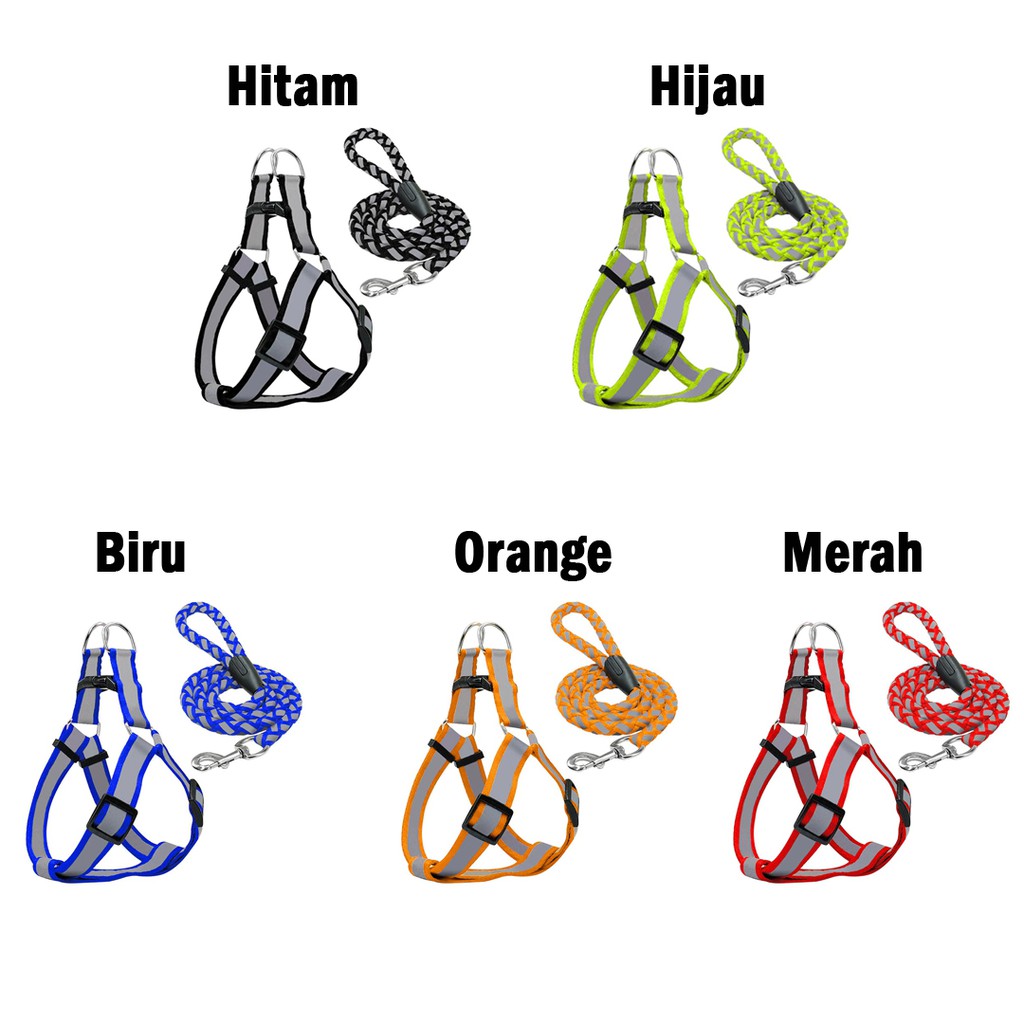 Pet Harness Dog Cat / Tali Tuntun Anjing Kucing Tambang Reflective Doky