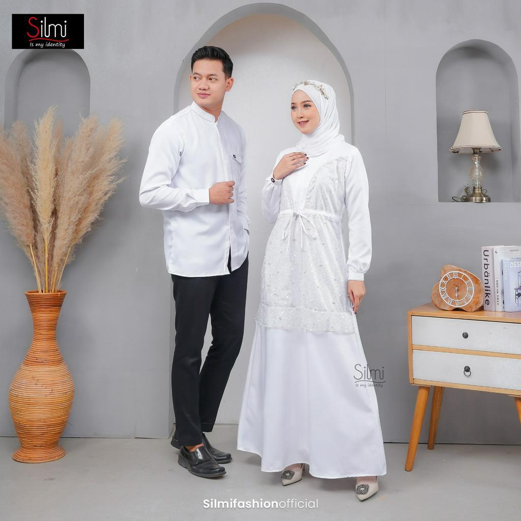 GAMIS COUPLE PUTIH ALVIN IVORY VIONA - GAMIS SILMI PUTIH UMROH BEST SELLER