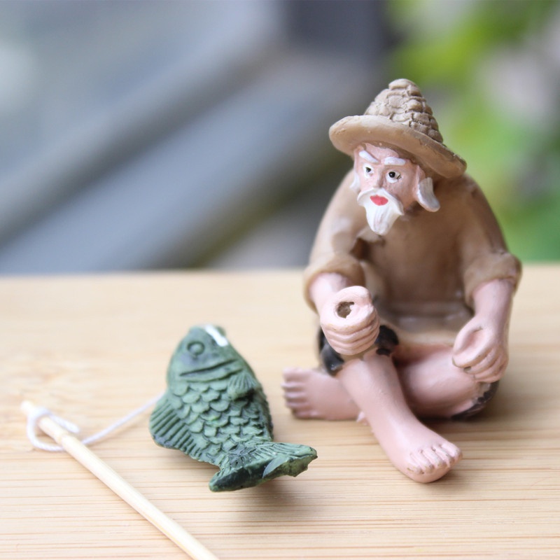 Patung Lansekap Mikro Bahan Resin Desain Old Man Untuk Taman