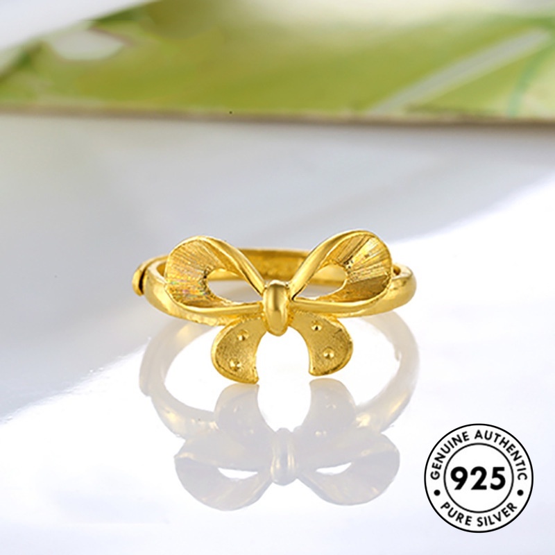 Cincin Silver S925 Lapis Emas Bentuk Pita Untuk Wanita