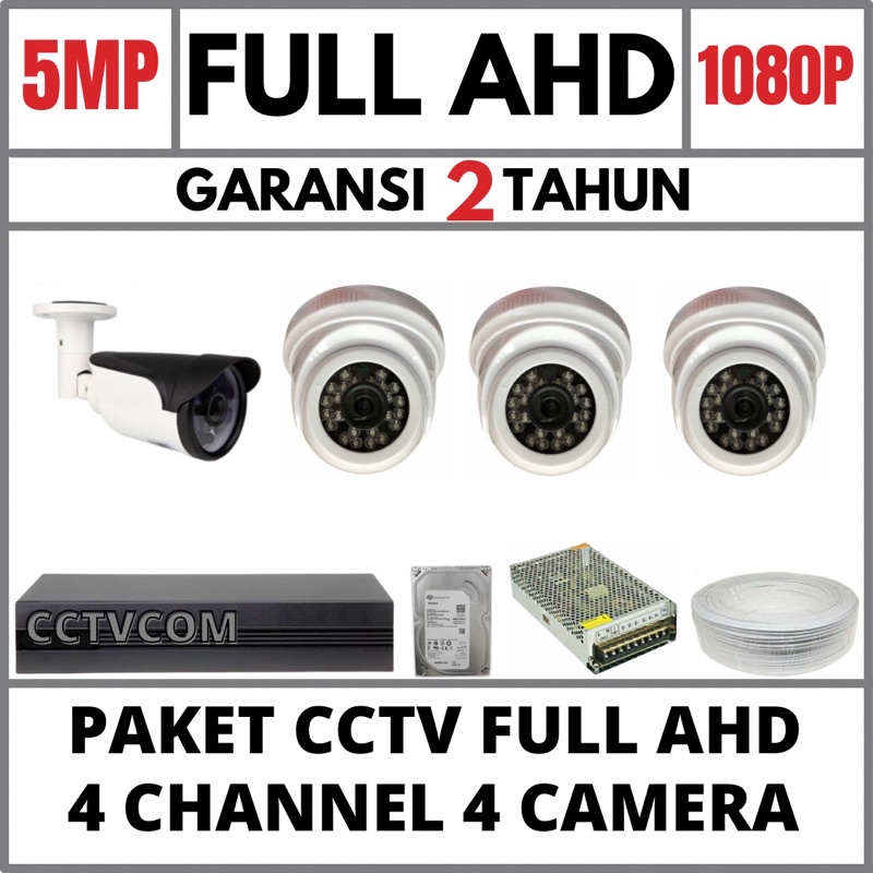 PAKET CCTV 4 CHANNEL 4 CAMERA FULL AHD 1080P IR SONY KOMPLIT TINGGAL PASANG