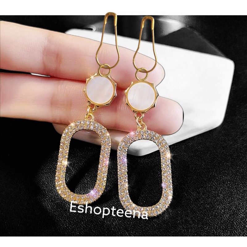 A197 Anting hijab juntai oval full diamond gold