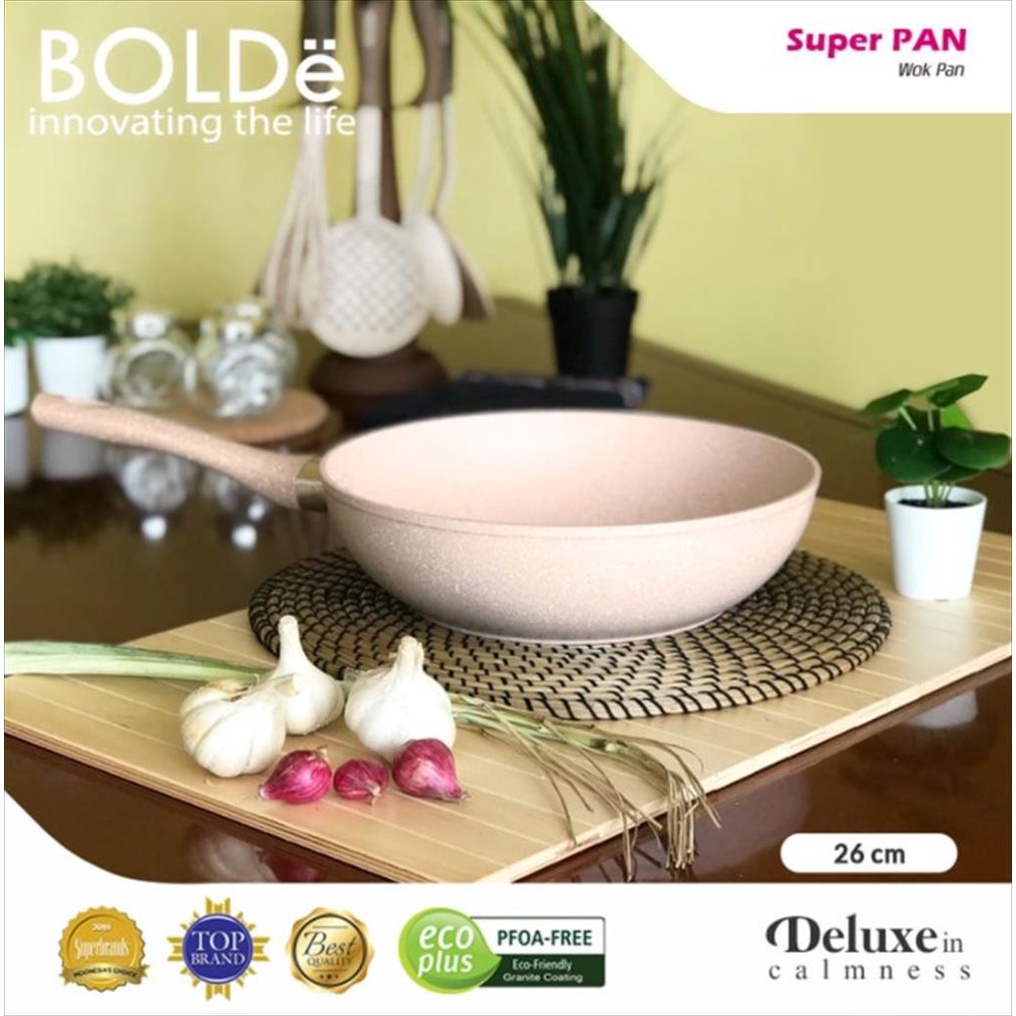 BOLDe Super Pan Wok Pan 26 CM Beige Granite - Panci Wajan Penggorengan 26CM Anti Lengket