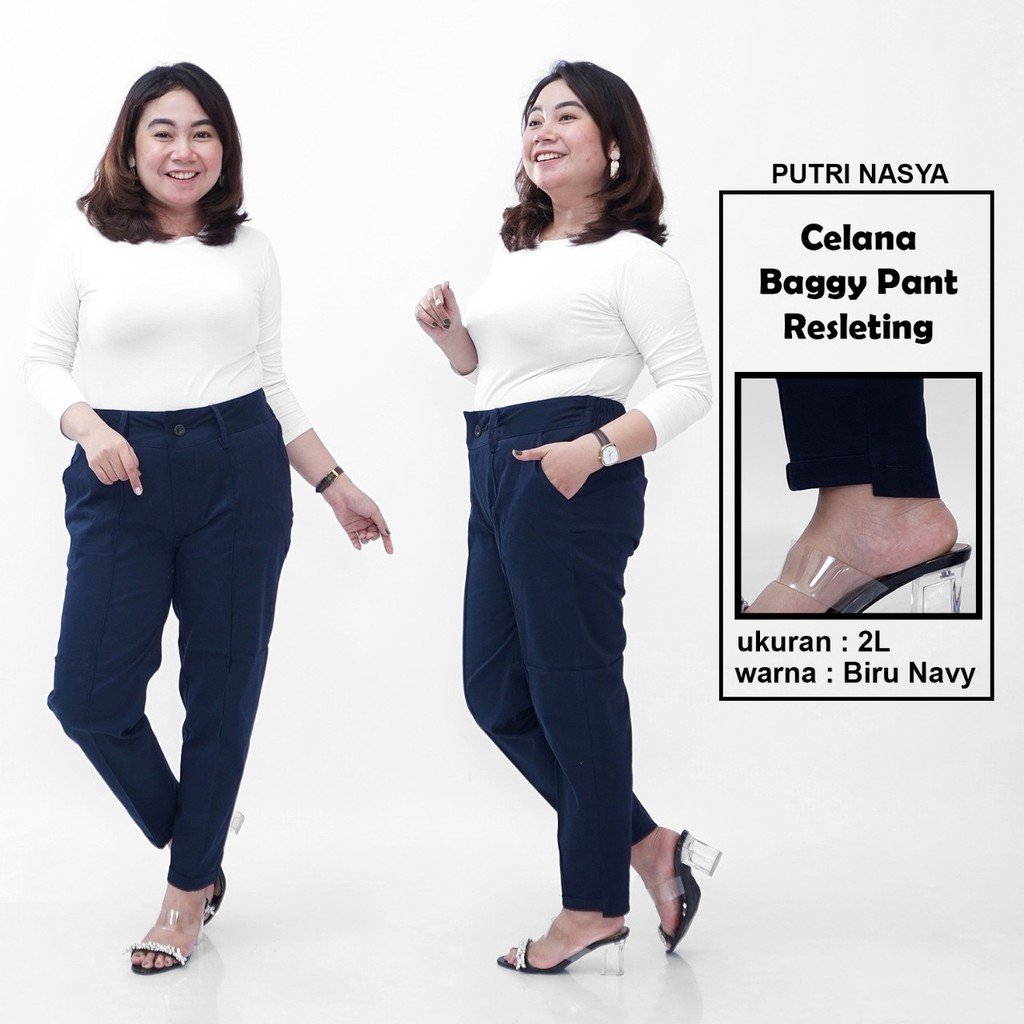 Celana Baggy Pant Super Jumbo XXL, 4L, 5L, 6L, 8L Chino Stret Resleting Cream Moca Capucino Hitam / C+elana Kantor Jumbo Wanita / Celana Kerja Wanita Big Size / Celana Karet Wanita Bahan Formal/ Celana Kekinian Seragam Model Terbaru Super Big