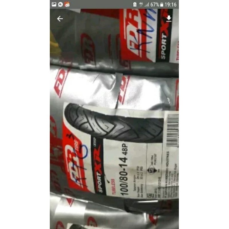 *BAN TUBLES FDR SPORT XR ukuran 100/80 RING 14