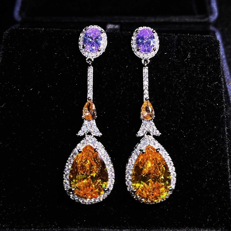 Luxury Fashion Yellow Moissanite Sterling Silver Needle Earrings