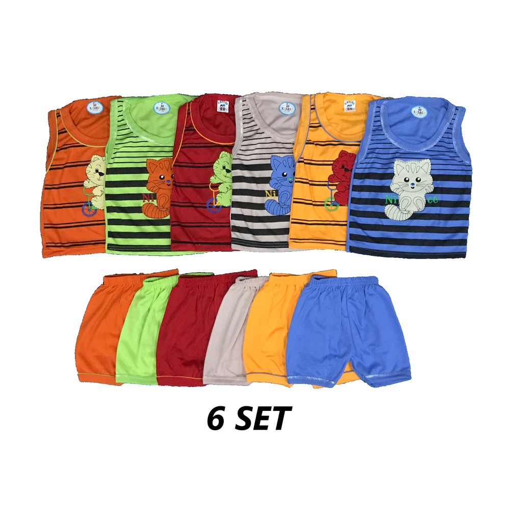 BAYIe - 6 SET Setelan Kaos Oblong Singlet/KUTUNG Bayi/Anak  KADASO umur 0 - 12 bulan