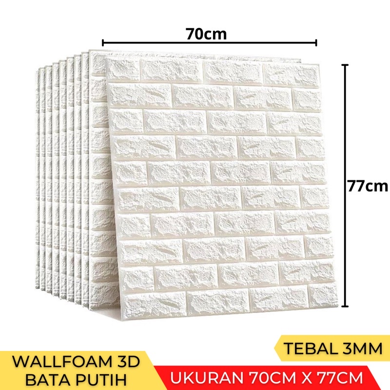 Wallpaper Stiker Dinding 3D Foam Batu Bata Brick 70 x 77cm-Bata Putih