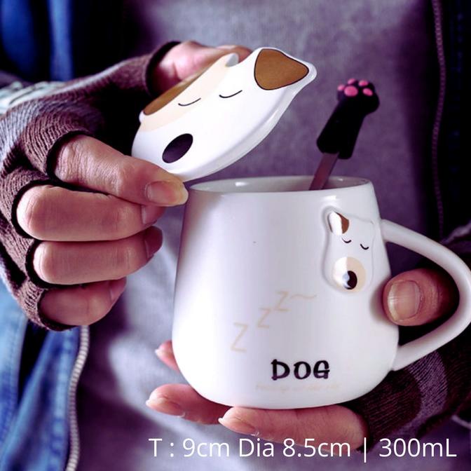 Cute Sleep Dog Mug Keramik | Gelas Doggie Anjing Untuk Minum Kopi
