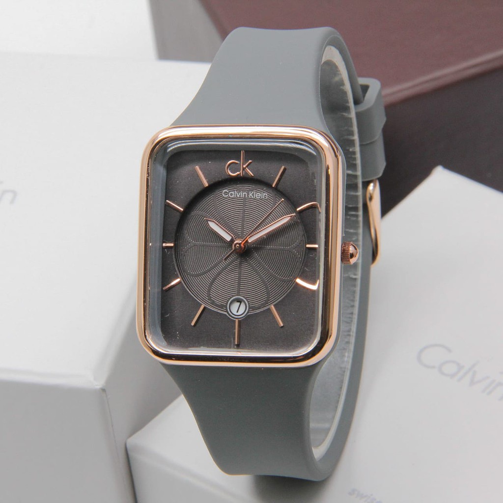 CALVIN KLEIN WATCH/JAM TANGAN CEWEK FASHION TERBARU/JAM TANGAN FASHION RUBBER STRAP/JAM TANGAN KOTAK/