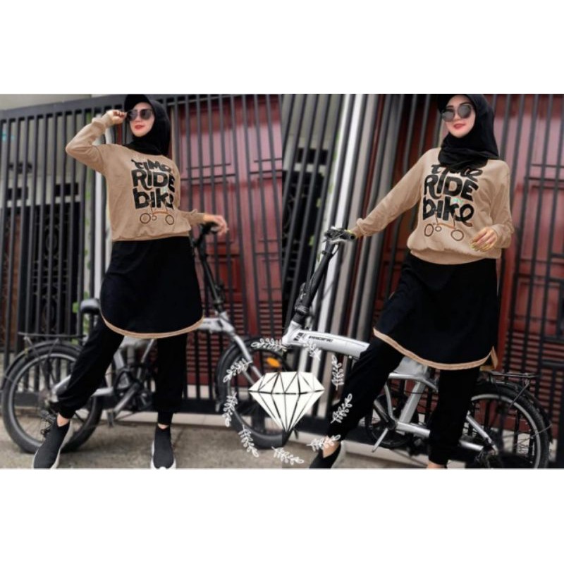 SET CELANA RIDE BIKER TR, BABYTERRY, GAMIS, HIJAB, MUSLIM, SETELAN