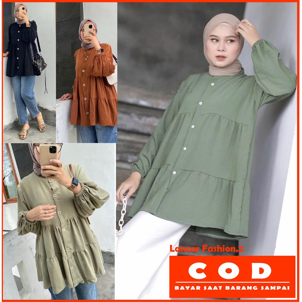 Kemeja Wanita Popita Tunik Bahan Crincle Airflow Full Best Seller