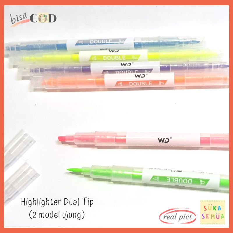 

Highlighter Dual Tip (1 set = 6 pcs) // Dua Model Ujung Textlighter Spidol Penanda Bacaan WD-1212