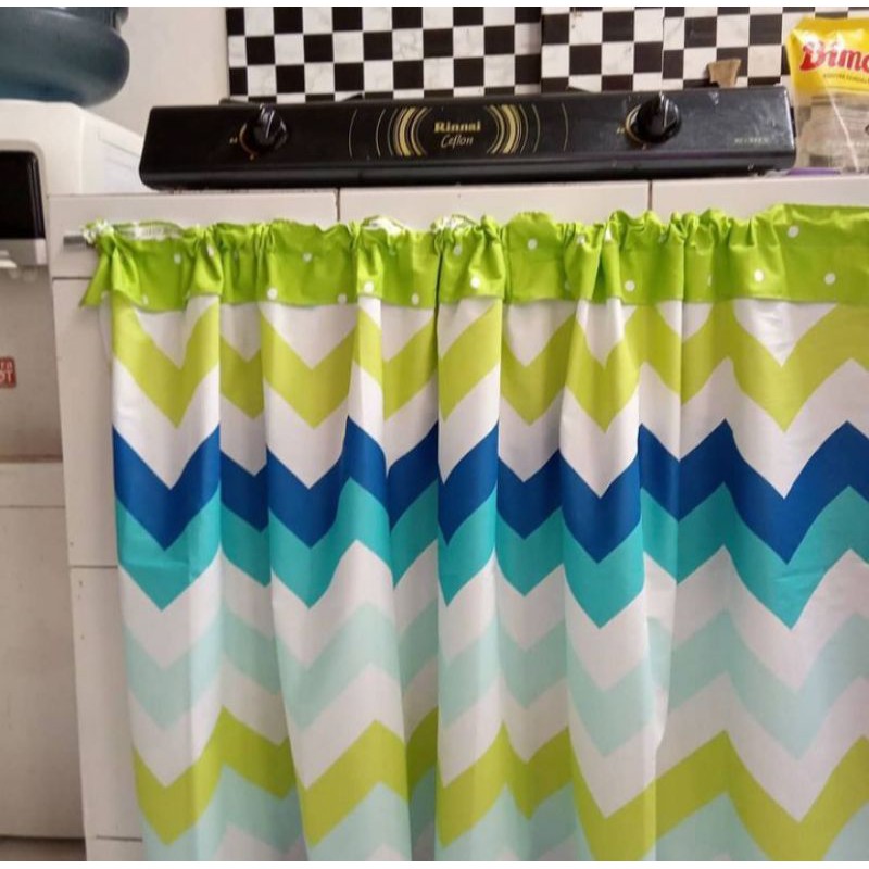 gorden kolong dapur murah motif zigzag hijau poni