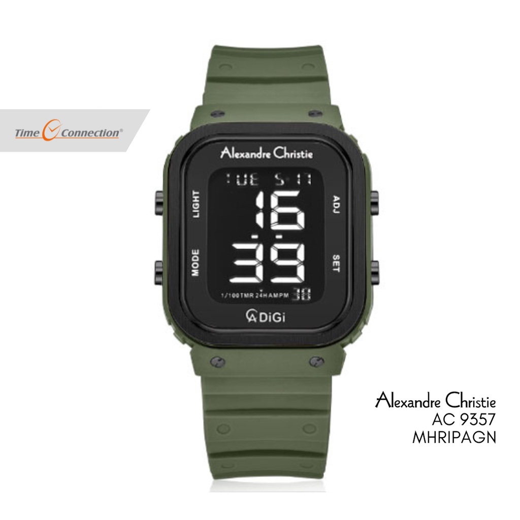Alexandre Christie AC 9357 MHRIPBAGN Hijau Original / Jam Tangan Pria Wanita Digital / Green Rubber 