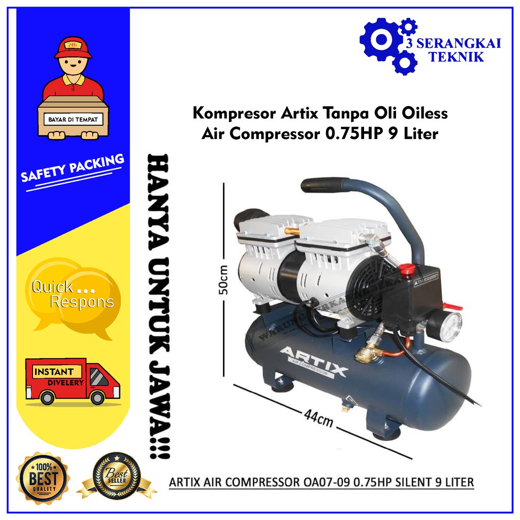 Kompresor Artix Tanpa Oli Oiless Air Compressor 0.75HP 9 Liter