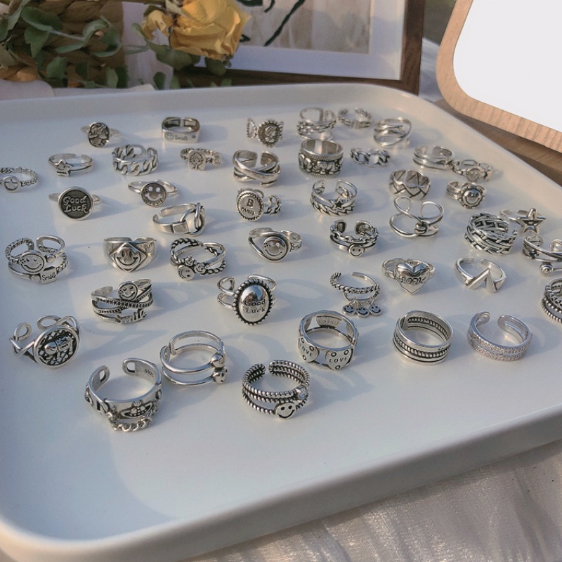 Cincin Jari Telunjuk Model Terbuka Dapat Disesuaikan Bahan S925 silver Gaya retro 40 Untuk Pasangan