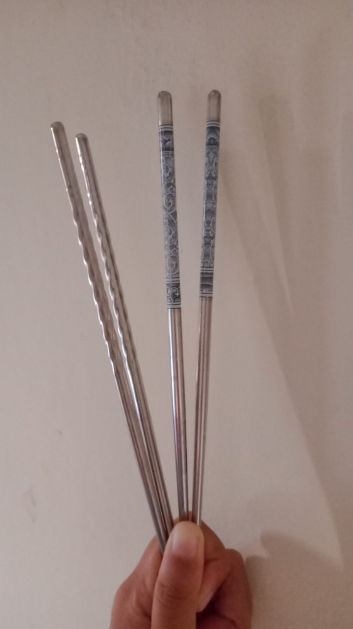 Set 3 Pasang Sumpit Print Bahan Stainless Steel, Dapat Dipakai Ulang