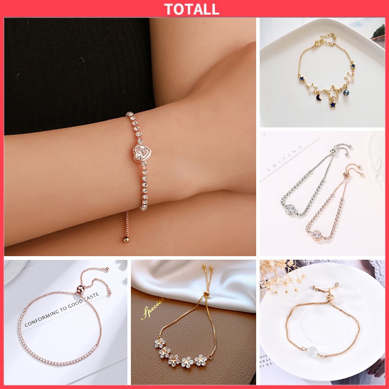 Gelang Korea Fashion Wanita Adjustable Gelang titanium Lapis Emas Bola Kristal Berlian Xuping Sederhana Desain Gelang Serut Ukuran Adjustable Manis Perhiasan