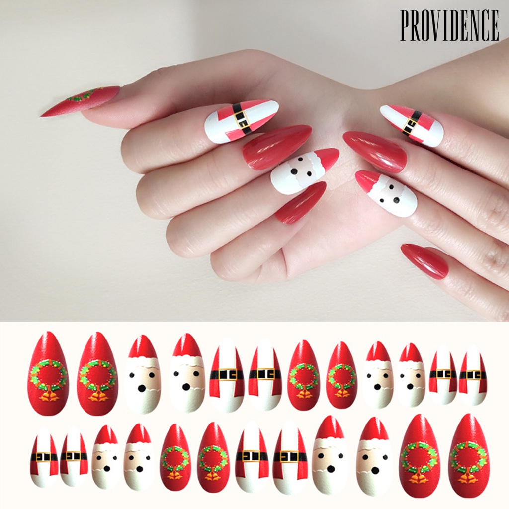 24pcs / Set Kuku Palsu Full Cover Desain Natal Dapat Dilepas Untuk Manicure