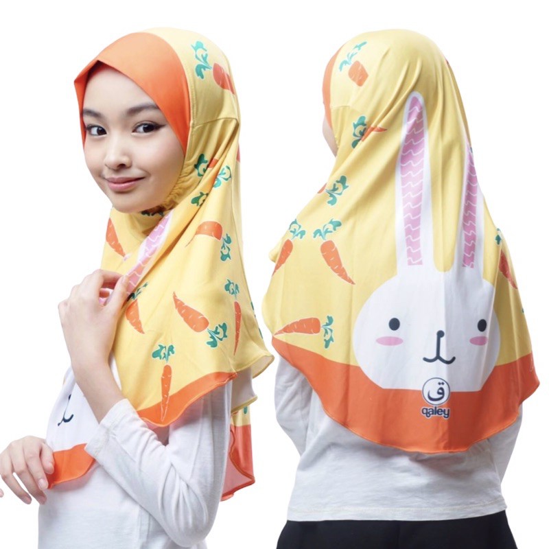 BERGO ANAK PRINTING MOTIF KELINCI , HIJAB INSTANT KARAKTER , HIJAB ANAK LUCU