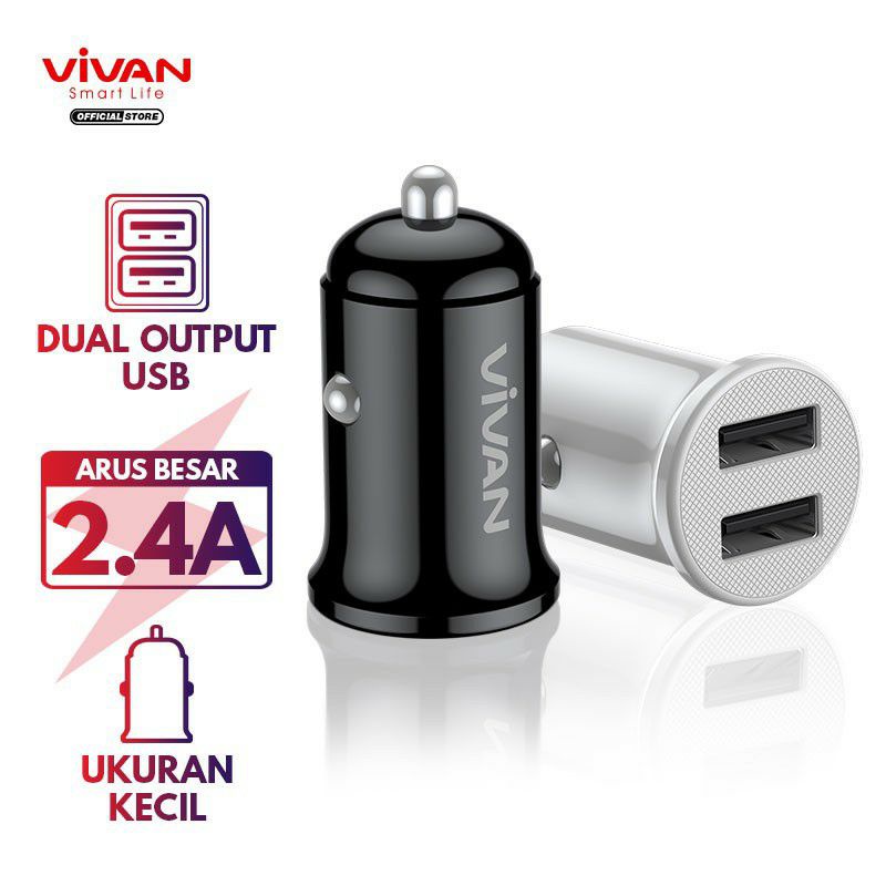 Charger Mobil Vivan VCC01 2.4A Car Charger Free Kabel Micro USB ORIGINAL