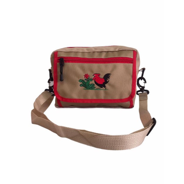 CODTas fashion shoulder bag vintage unisex ayam jago slimbag chiken original cream/red vintage Korea