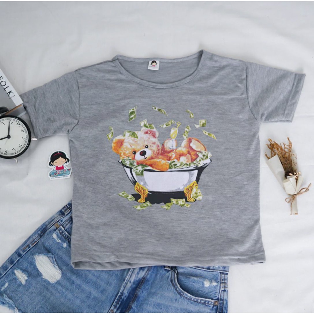 BEFAST - ZFS OOTD Wanita Tshirt MIKE / MONEY BATH KAOS TSHIRT BABYTERRY / Tshirt Lengan Pendek / Kaos Terbaru Wanita / Kaos Motif Beruang / Termurah