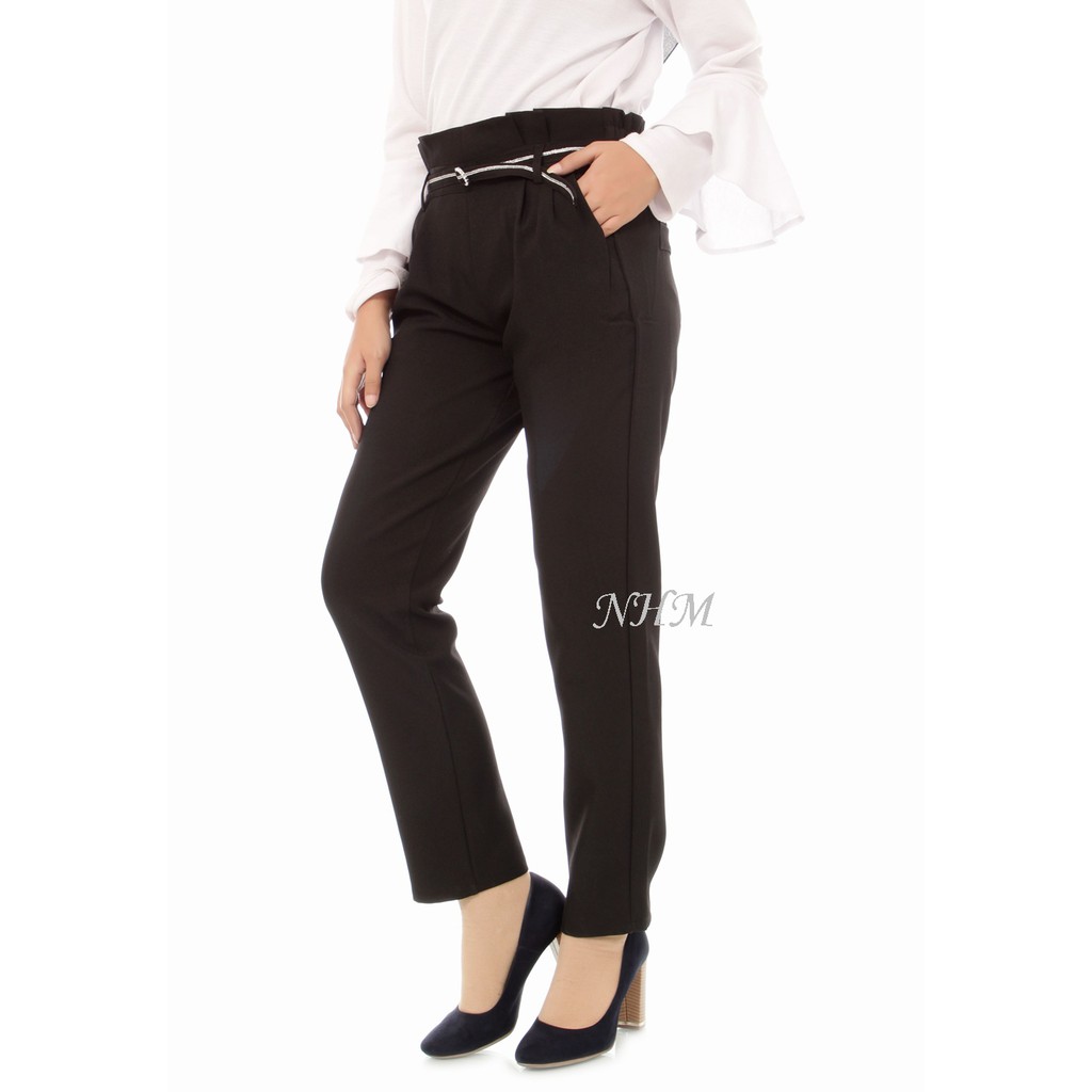 NHM WIDE PANTS Celana kerja Wanita free belt, Premium Quality, Celana Kantor