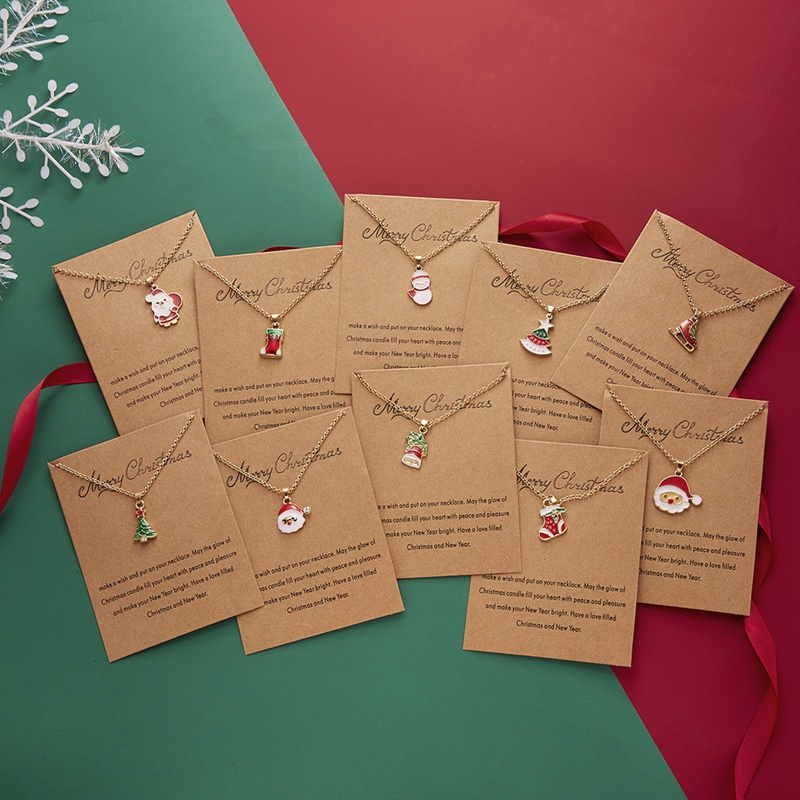 Fancyqube 2022 Kalung Choker Hias Liontin Pohon Natal Santa Claus Snowman Dan Lonceng Untuk Dekorasi