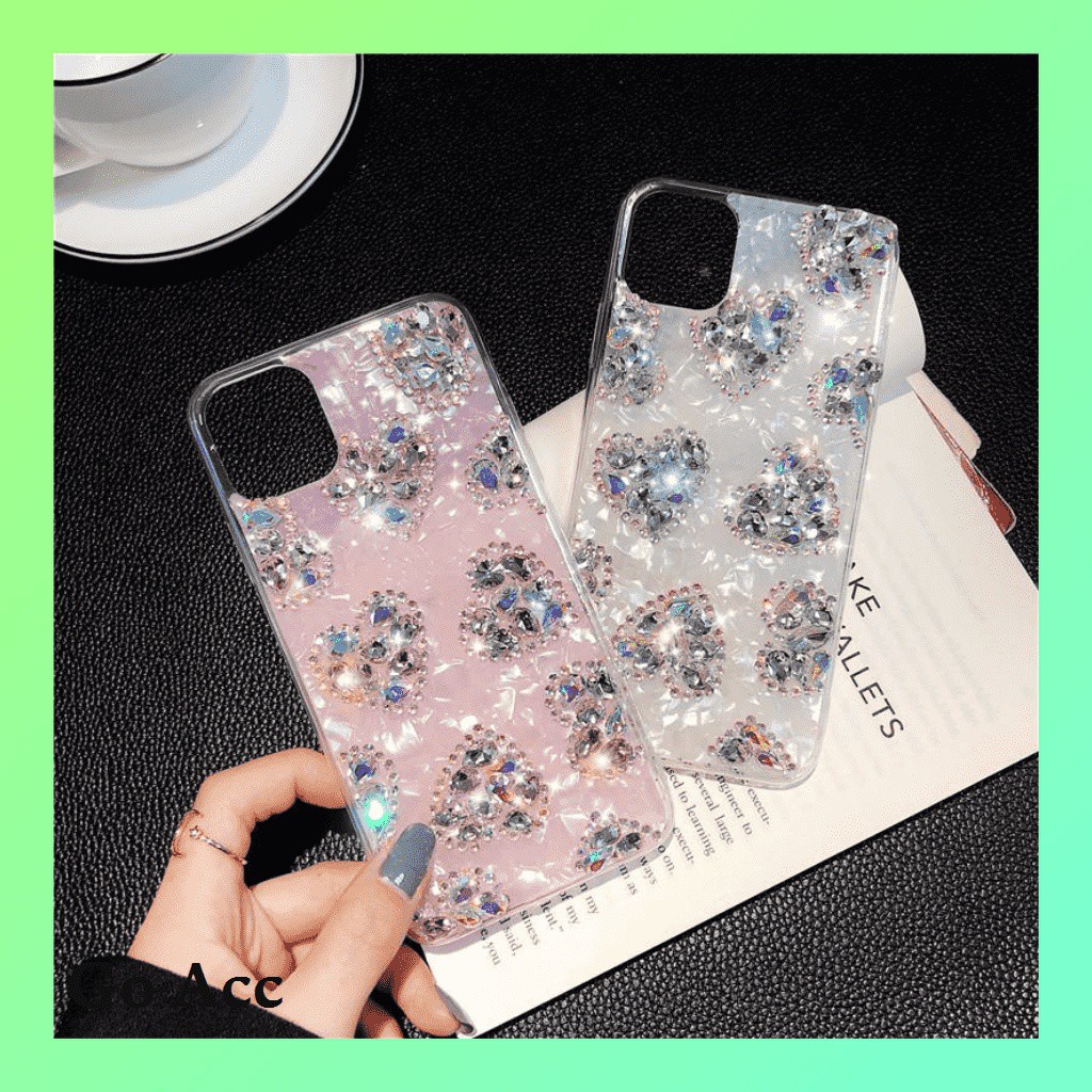 Silikon Glitter Hati Iphone 7 8 SE 7+ 8+ X Xr Xs Max 11 Pro Max 12,Oppo Reno 4 4F 5 FH10