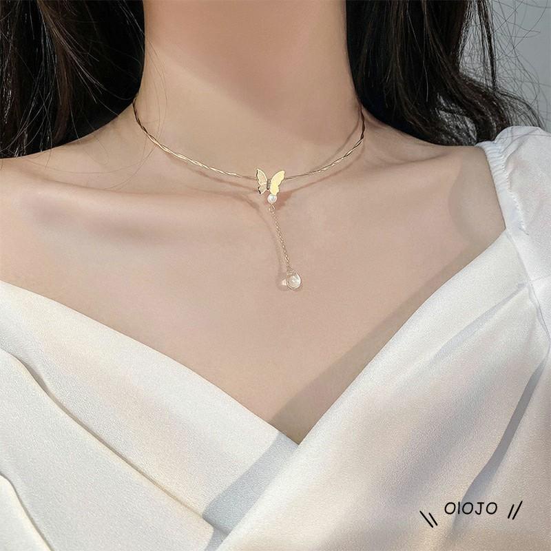 Kalung Rantai Clavicle Simple Dengan Liontin Kupu-Kupu + Tetesan Air Untuk Wanita ol2