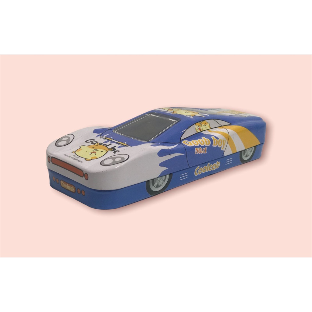 TEMPAT PENSIL KALENG MOBIL 2 TINGKAT KOTAK PENSIL PENCIL CASE CAN CARS BLUE ORANGE RED GREEN BLACK