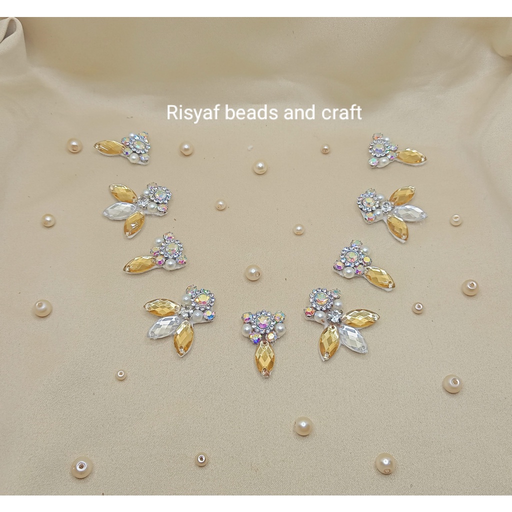 Payet Kristal Rangkai Leher free mutiara tabur- Ivory light gold