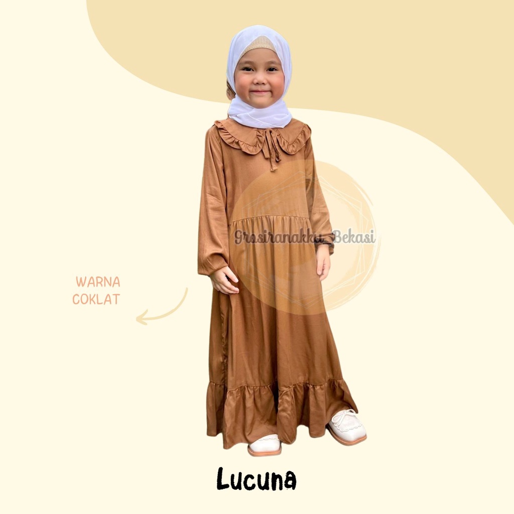 Gamis Rayon Anak Hanum Lucuna Warna Coklat Size 2-10 Thn