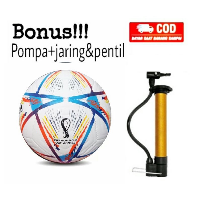 Bola Sepak Size 5 Official world cup 2022 Qatar Free Pompa jaring&amp;pentil