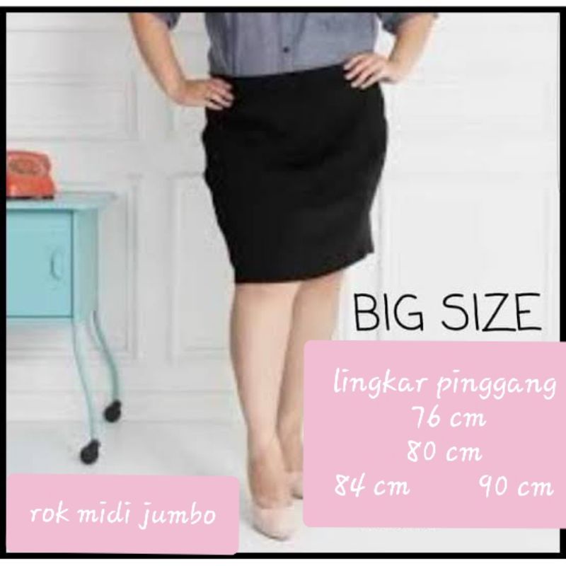 rok sepan kerja hitam midi selutut jumbo